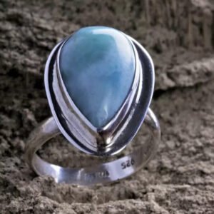 TAXCO MEXICAN STERLING SILVER ADJUSTABLE RING LARIMAR STONE MEXICO
