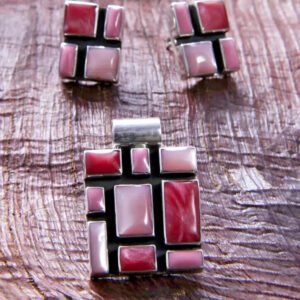 TAXCO STERLING SILVER MULTINLAY MOSAIC PENDANT EARRING SET MEXICAN 925